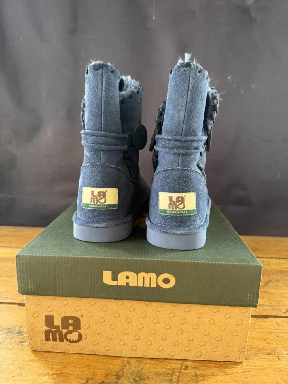 Lomo Navy Suede Button Whipstitched Ankle Boots New in Box Size 8 - Picture 3 of 5